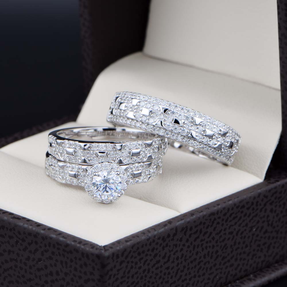 Trio de boda Plata 925 Zirconias Joyeria Alahas ABPT-008