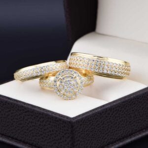 Trio de boda oro 14k Joyeria Alahas TROZ-006