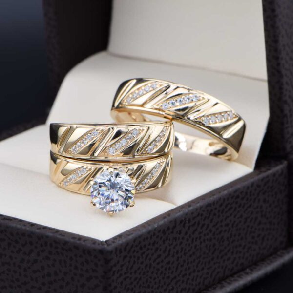 Trio de Boda Oro 14k con zirconias Troz-002