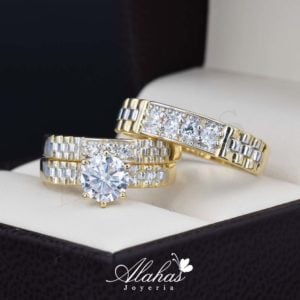 Trio de boda Oro 14k con zirconias