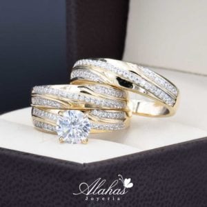 Trio de boda oro 14k con zirconias troz-077