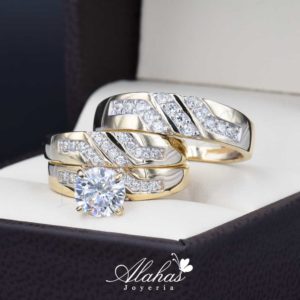 Trio de boda oro 14k con zirconias troz-081