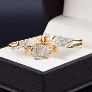 Trio de Boda Oro 14k con zirconias Troz-011