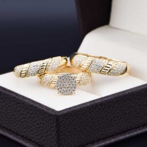 Trio de Boda Oro 14k con zirconias Troz-012