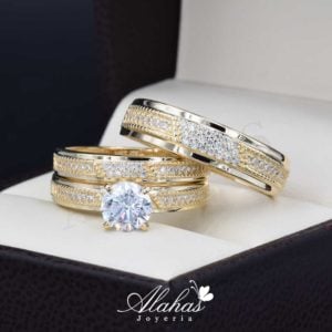 Trio de Boda Oro 14k con zirconias Troz-010