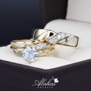 Trio de Boda Oro 14k con zirconias Troz-032