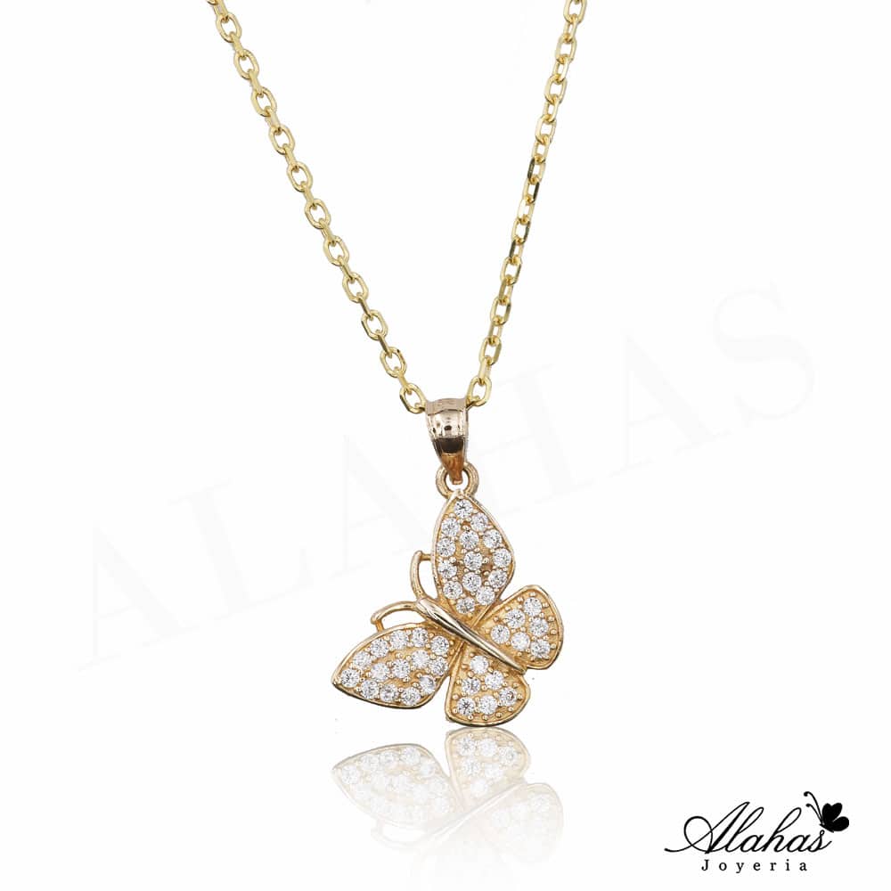 thumbnail image 2 of 10K Yellow Gold Plated Cuban Link Collar Necklace With Butterfly Charm Pendant – Mercado Express 2 of 6