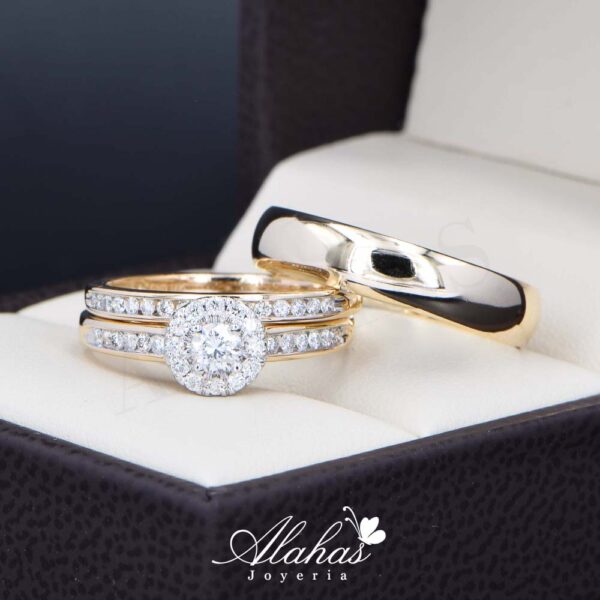 Trio de boda Oro 14k con diamantes TDIAM-022