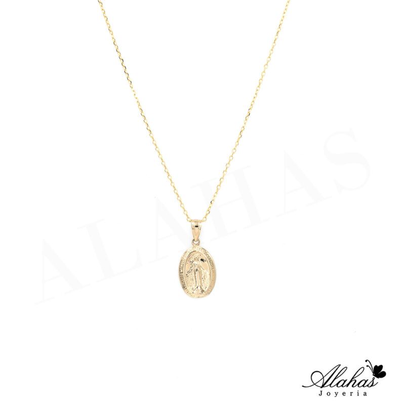 Cadena con dije de la Virgen la Milagrosa en oro 14k | Joyería Alahas