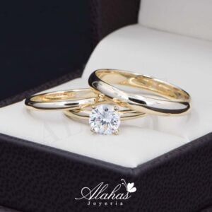 Trio de boda Oro 14k con zirconias Joyeria Alahas Troz-109