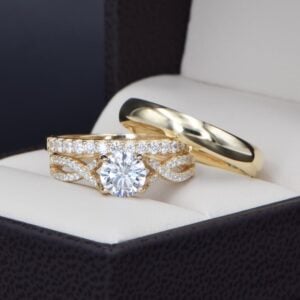 Trio de boda Oro 14k con zirconias Joyeria Alahas TROZ-123