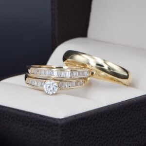 Trio de boda Oro 14k con zirconias Joyeria Alahas TROZ-124