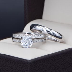 Trio de boda Oro 14k con zirconias Joyeria Alahas TROZ-12