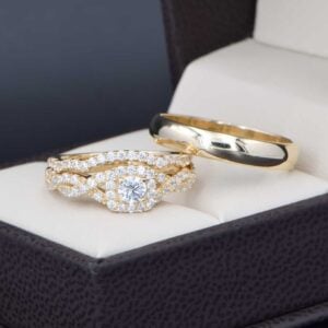 Trio de boda Oro 14k zirconias Joyeria Alahas Troz-141