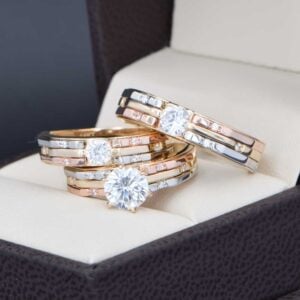 Trio de boda Oro 14k zirconias Joyeria Alahas Troz-154
