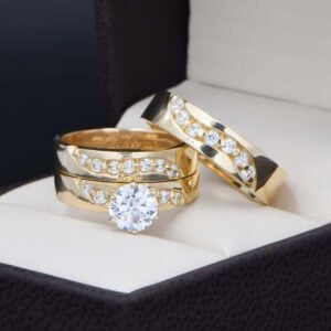 Trio de Boda Oro 14k Zirconias Joyeria Alahas Troz-160