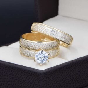 Trio de Boda Oro 14k Zirconias Joyeria Alahas Troz-161