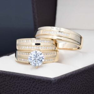 Trio de Boda Oro 14k zirconias Joyeria Alahas Troz-162