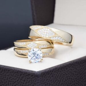 Trio de Boda Oro 14k zirconias Joyeria Alahas Troz-163