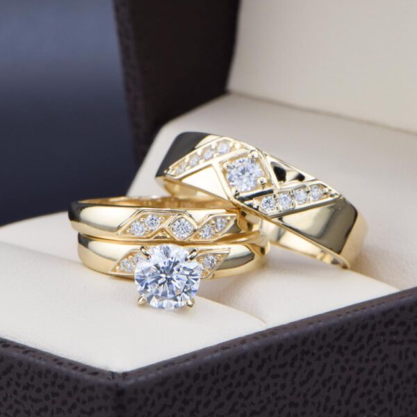 Trio de Boda Oro 14k Zirconias Joyeria Alahas TROZ-164