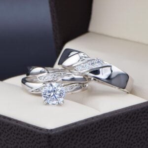Trio de Boda Oro 14k Zirconias Joyeria Alahas TROZ-165