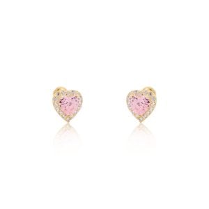 Dormilona de corazón en oro 14k con zirconias rosa con rosca para bebe