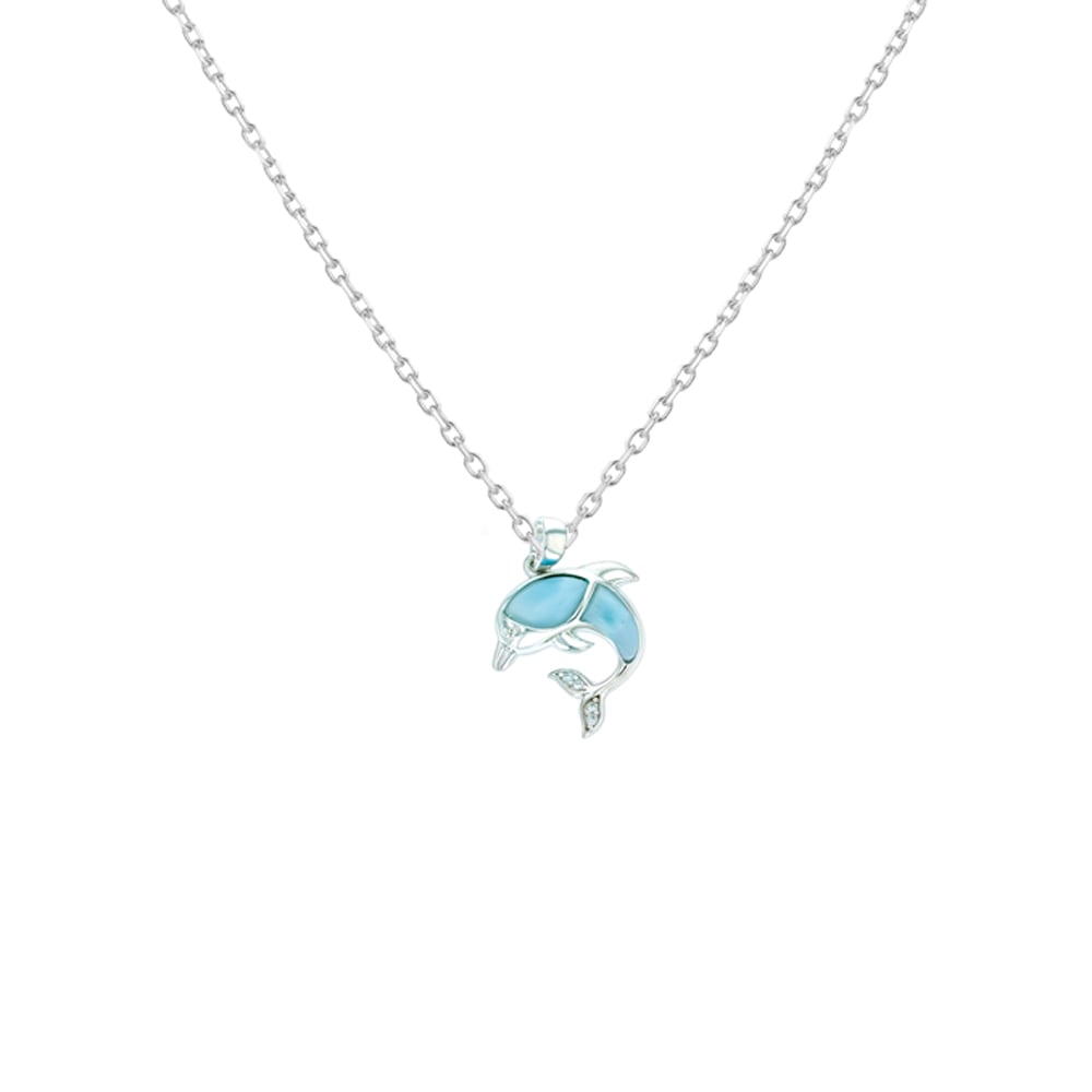 Cadena con dije Delfín Plata 925 y Larimar