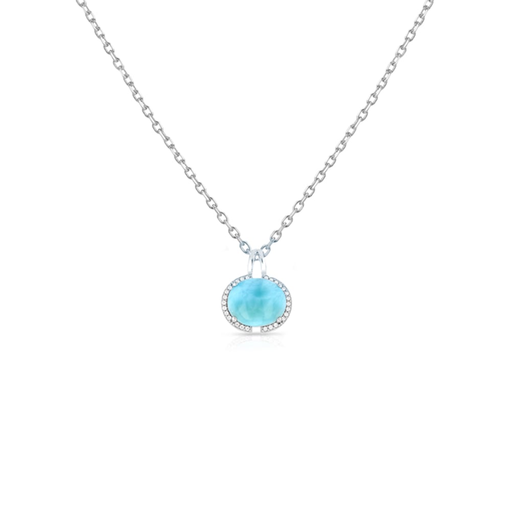 Cadena con dije Ovalado Plata 925 con Larimar
