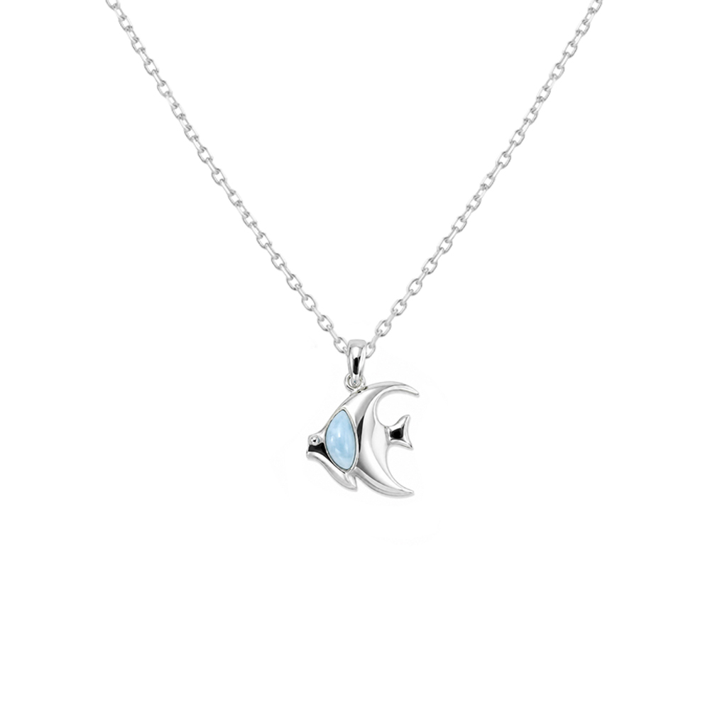 Cadena con dije Pez Plata 925 con Larimar