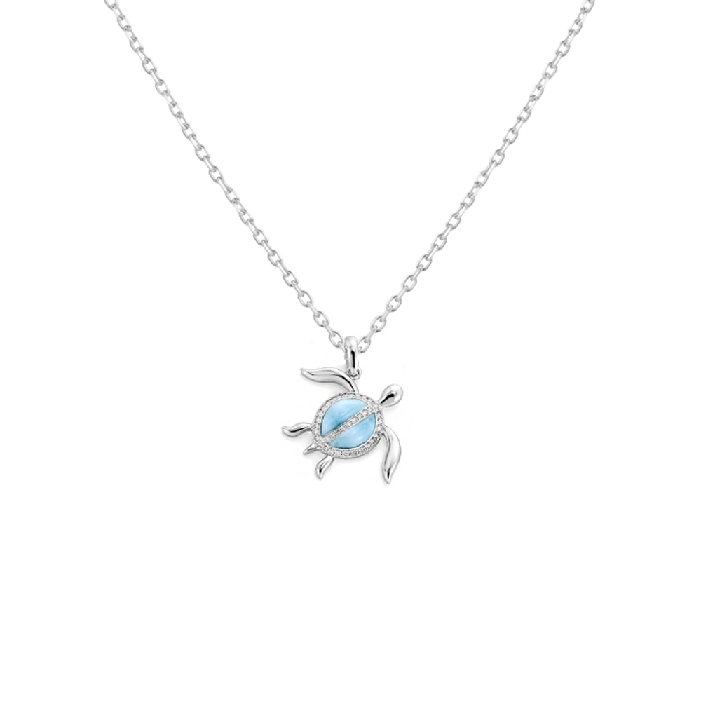 Cadena con dije Tortuga Plata 925 con Larimar