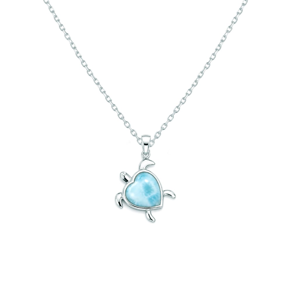 Cadena con dije Tortuga Corazón Plata 925 con Larimar
