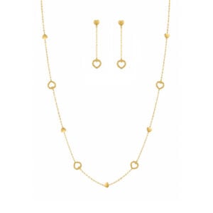 Gargantilla con Aretes de Corazones en Oro amarillo 14k
