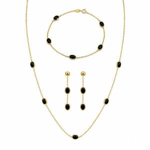 Gargantilla con Guillo y Aretes de Oro amarillo 14k con piedras negras