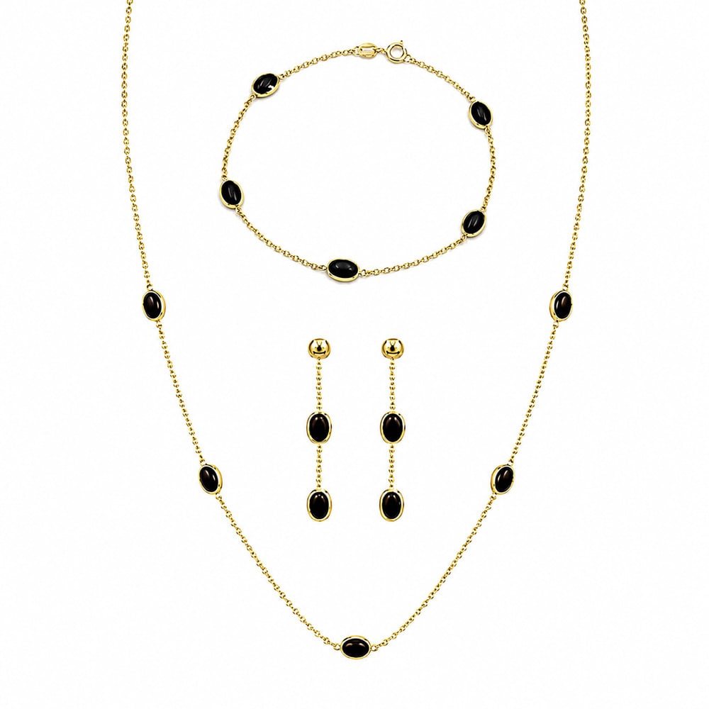 Gargantilla con Guillo y Aretes de Oro amarillo 14k con piedras negras