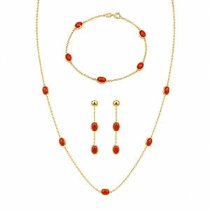Gargantilla con Guillo y Aretes  de Oro amarillo 14k con piedras rojas