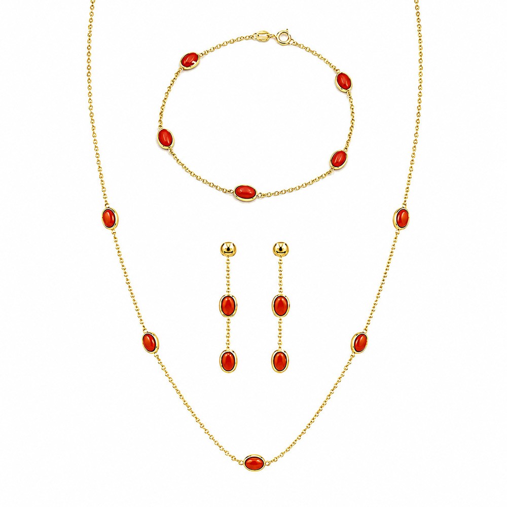 Gargantilla con Guillo y Aretes de Oro amarillo 14k con piedras rojas