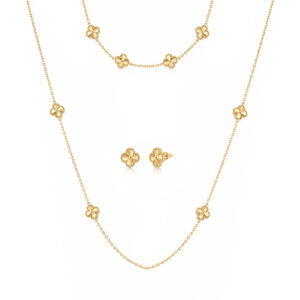 Gargantilla con Guillo y Aretes  de Flores en Oro amarillo 14k
