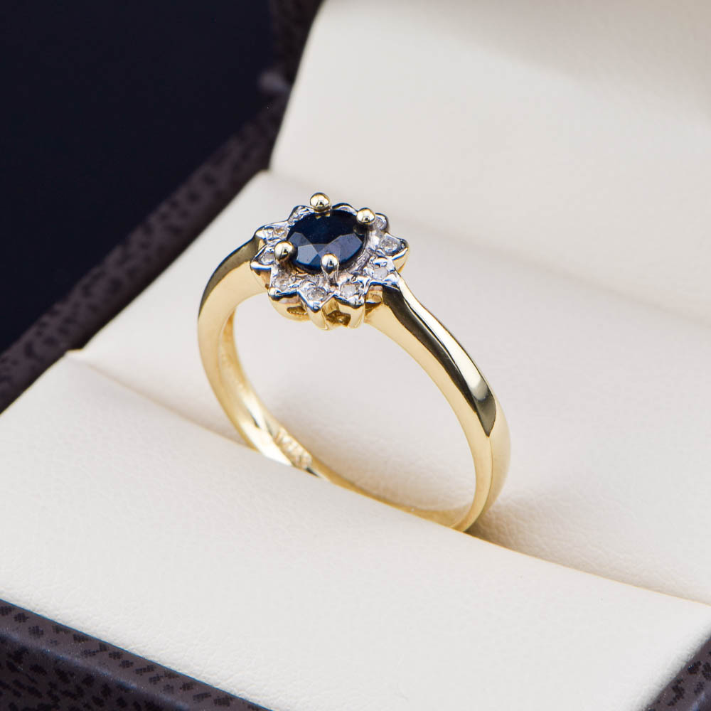 Anillo de Oro 14k Zafiro Brillante y Diamantes