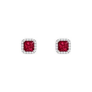 Dormilonas en plata 925 Zirconia Cuadrada Roja