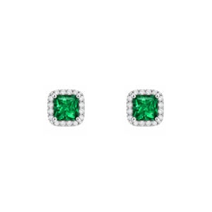 Dormilonas en plata 925 Zirconia Cuadrada Verde