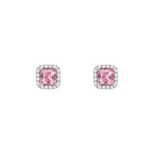 Dormilonas en plata 925 Zirconia Cuadrada Rosada