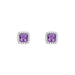 Dormilonas en plata 925 Zirconia Cuadrada Morada