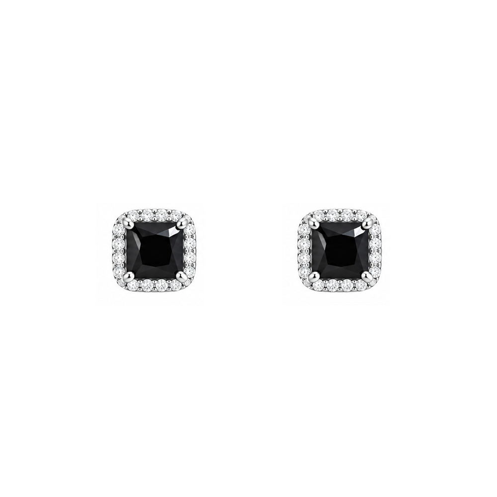Dormilonas en plata 925 Zirconia Cuadrada Negra