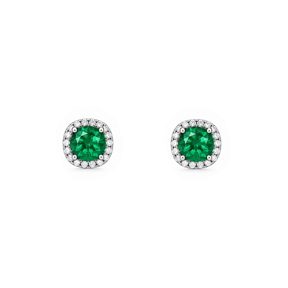 Dormilonas en plata 925 Zirconia Redonda Verde