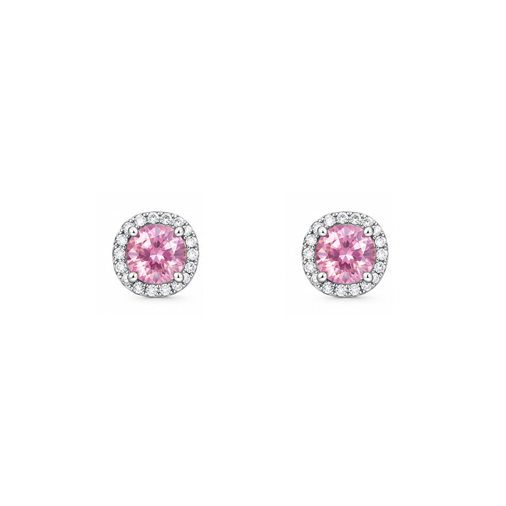 Dormilonas en plata 925 Zirconia Redonda Rosada