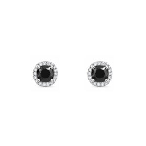 Dormilonas en plata 925 Zirconia Redonda Negra
