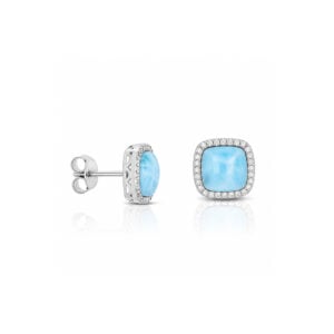 Dormilona en plata 925 con Larimar Cuadrado y Zirconias