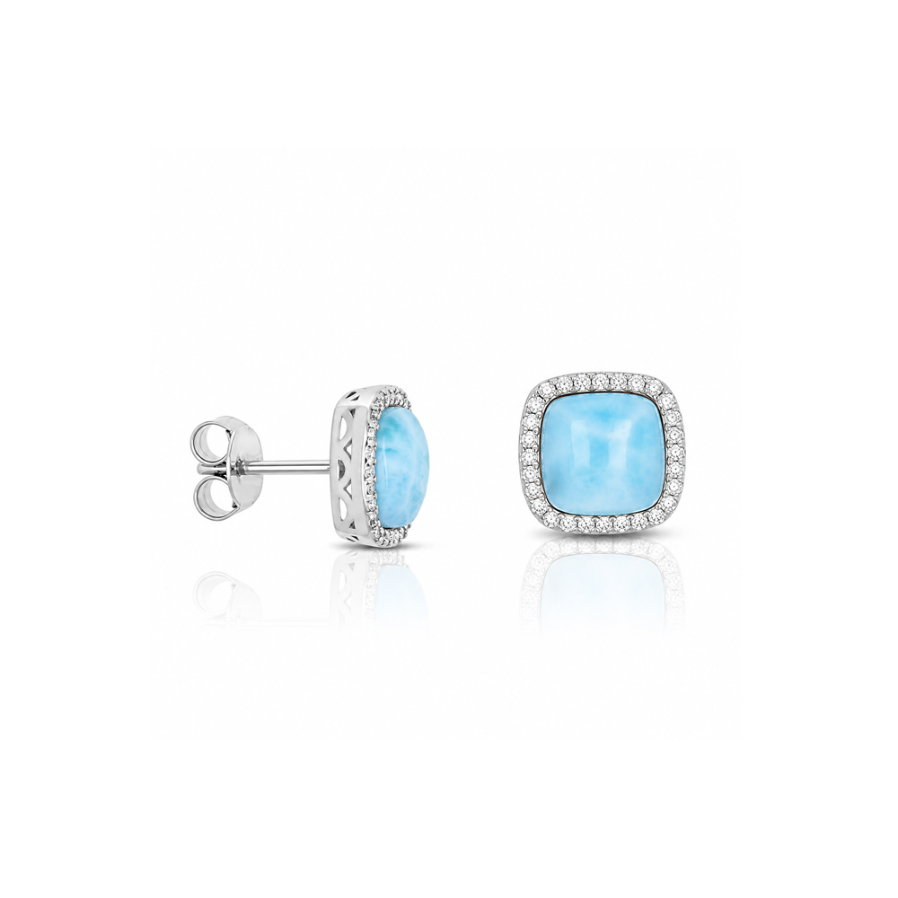 Dormilona en plata 925 con Larimar Cuadrado y Zirconias